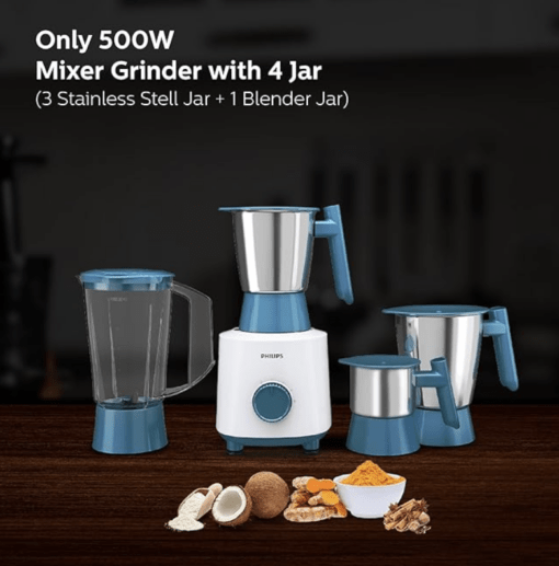 Philips HL7536/01-500 W Mixer Grinder with 4 Jar (3 Stainless Steel Jar +1 Blender Jars), Bigger jar sizes, with 5 Year Warranty on Motor - Image 3